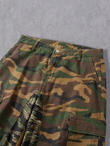 Manfinity Denimwave Men's Cargo Pocket Camo Wide Leg Loose Fit Jeans Camo Pants Men Baggy - Army Green - View 4