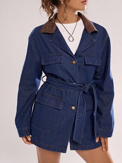 SHEIN Forever 21 Damjacka med tvättad färgblockskrage, avslappnad