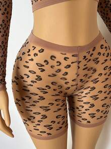 2pcs Bare Chapter Leopard Print Sheer Sexy Lingerie Set, Creates Nude Alluring Wild Atmosphere, Builds Unique Captivating Private Look
