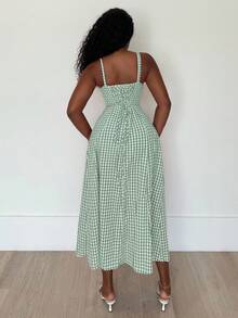 Alexandranx Women's Summer Lace-Up Sides Slit Hem Plaid Strap Midi Dress Women Summer Clothing Women Summer Sets Woman S Summer Clothes Women Plus Sun Dress Women S Clothes Cotton Summer Dress Gingham Dress Summer Dress Women Casual Summer Dress Picnic Dress Gingham Summer Dress Summer Dress For Women Green Vacation - Mint Green - View 2