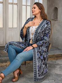 EMERY ROSE Plus Size Paisley Print Casual Vacation Jacket Summer Holiday Outfits Spring Break Outfits Valentine Outfits For Women Carnival Women Look 2026 Beach Outfits For Women Boho Kimono Kimono Cardigan Valentine Outfits For Women Spring Break Outfits Summer Holiday Outfits Carnival Weddings & Events Elegant Dress Women