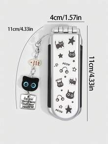 ROMWE 1pc Cute Black Cat Foldable Comb & Mirror Set, Back To School Airbag Comb, DIY Portable Comb Mirror,A Y2K-Style Star-Shaped Decorative Small Comb - Light gray black - View 2