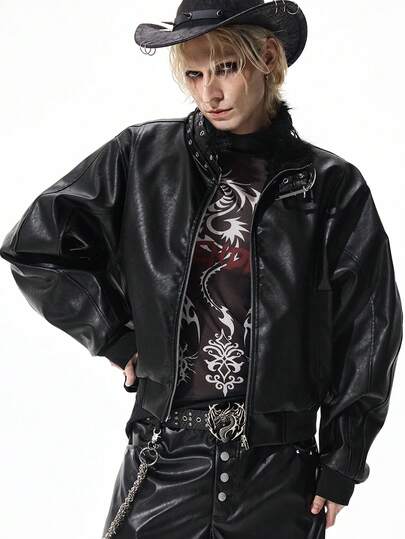 Street Life Men's Fashionable Street-Style Stand Collar Button Detail Jacket, Autumn