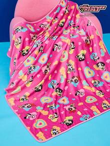 THE POWERPUFF GIRLS X Joivida 1件装花朵、泡泡、毛茛图案加厚紫色印花法兰绒毯，柔软保暖，不易掉毛，可爱睡衣风格，多种尺寸可选，适合沙发、床、午睡、Y2K风格