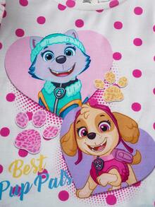 SHEIN | PAW Patrol Young Girl Cartoon Heart & Cute Puppy Print Knit Round Neck Ruffle Trim Long Sleeve T-Shirt, Pink & White Polka Dot - Baby Pink - View 3