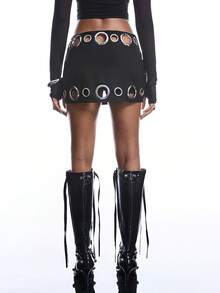 LYSMO 2026 New Arrive Minimalism Spring/Summer Women's Stylish Cutout Design Versatile Date Party Mini Skirt - Black - View 2