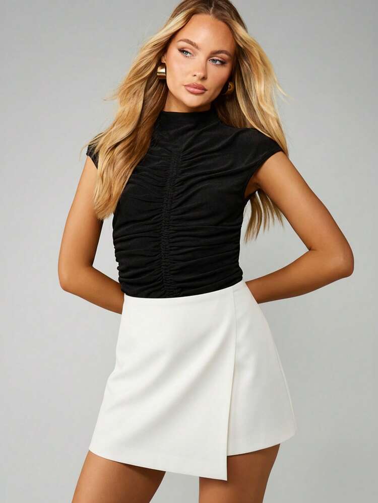MISSGUIDED High-Waisted Wrap Front Skort Asymmetrical Hem Mini Bottom Summer Layered Look Fashion Piece