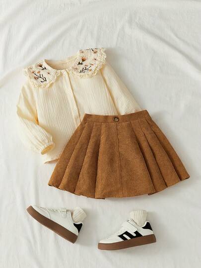 Maija Kids 年轻女孩棕色灯芯绒休闲百褶裙