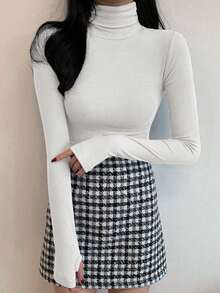 DAZY 女式高领修身保暖上衣 T 恤，休闲时尚，适合日常穿着，秋季服装长袖女式上衣 - 白色 - 查看 5