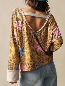 Bohemela 波西米亚风度假休闲针织长袖宽松豹纹水洗女式卫衣