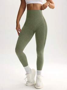 SHEIN Core Rhythm Quần legging cạp cao không đường may dành cho nữ - Quần legging ôm sát, nâng mông, kiểm soát vòng bụng, thích hợp cho chạy bộ, đạp xe, yoga, pickleball, tập thể dục và mặc thường ngày. - xanh quân đội - Xem 7