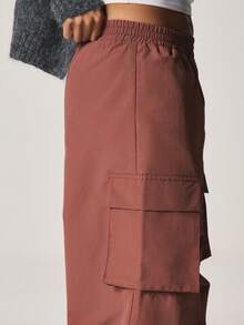 MISSGUIDED Rust Wide Leg Utility Cargo Pants With Multiple Pockets Elastic Waistband Casual Trousers Fall Winter Streetwear - Brown - View 4