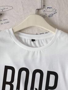 Betty Boop x SHEIN Women Casual Loose Fit Round Neck Short Sleeve T-Shirt, Suitable For Summer - White - View 4