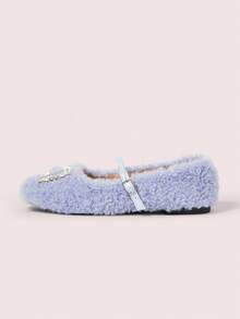 CUCCOO DOLLMOD Zapatos casuales de felpa cálida con hebilla decorada con rhinestones para mujer - Neblina azul - View 7