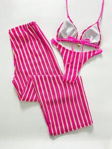 Swim Chiccia 女士度假沙滩条纹泳衣罩衫裤套装 粉色条纹泳装度假套装 女士泳装套装 沙滩套装 两件套沙滩套装 - 彩色 - 查看 2