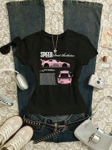 Glimmora 女士休闲印花短袖圆领T恤 - 黑色 - 查看 1