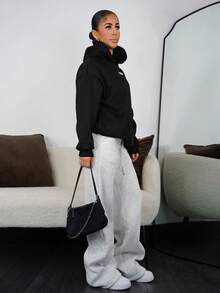 SAYEHFBABY Pantaloni Palazzo de damă cu talie înaltă și picioare late, pantaloni cu șnur cu talie joasă, talie elastică, lejer, comozi, până la gleznă - Gri deschis - Vizualizare 5