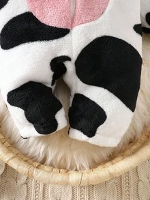 SHEIN Playful Pals 女嬰奶牛設計帽裝毛茸茸連身服