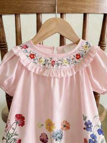 Travachic KIDS Babygirl Summer Floral Print Loose Casual Dress - Pink - View 6