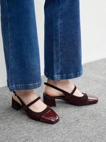 CUCCOO BIZCHIC Women's Square Toe Chunky Heel Black Backstrap Fashion All-Match Minimalist Versatile Commute Work Shoes, Ladies High Heel Mules Valentine's Day - Mocha Brown - View 3