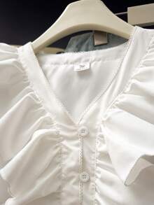 Elegant & Cute Waist Cinched Ruffle Hem Long Sleeve Blouse For Teenage Girls - White - View 4