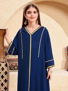 SHEIN 少女纯色宽松连帽休闲连衣裙 - 藍色 - 查看 5