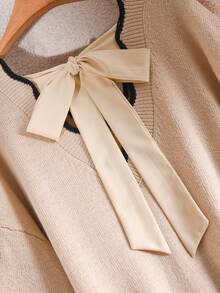 CosyJoli Áo len dáng rộng, thêu hình trái tim, thắt dây, thích hợp cho mùa Thu/Đông. - Màu Khaki - Xem 3