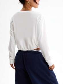Dewbera Loose Fit Drop Shoulder Long Sleeve Comfortable Breathable Casual Cropped Sweatshirt - White - View 2