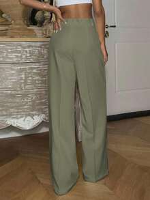 Ronhire Solid Color Elegant Modern Straight High-Waisted Suit Pants, Business Casual For Women, Valentine's Day & New Year - Mint Blue - View 3