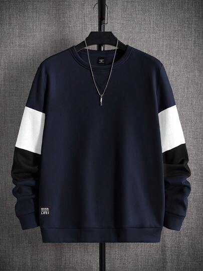 EASEVO 加大码男士休闲撞色圆领套头卫衣