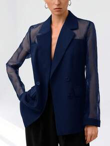 Aveloria Modichic 女士多功能高品质欧根纱拼接西装外套，轻盈透气，双排扣设计 - 藏蓝色 - 查看 1