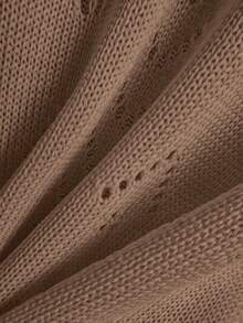 EMERY ROSE 女士纯色简约无袖针织上衣，日常穿着无袖针织毛衣，女士针织背心，棕色针织吊带衫，夏季针织上衣，蕾丝针织上衣 - 棕色 - 查看 5