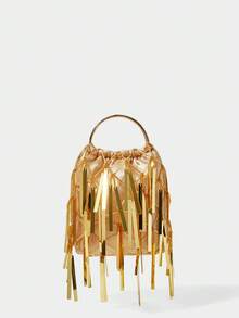 SHECARRY Fashion Party Gold Sequined Tassel Tote, Christmas, New Year
