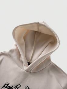 ROMWE MEN 男士休闲撞色拼接刺绣连帽衫，秋冬款 - 杏色 - 查看 3