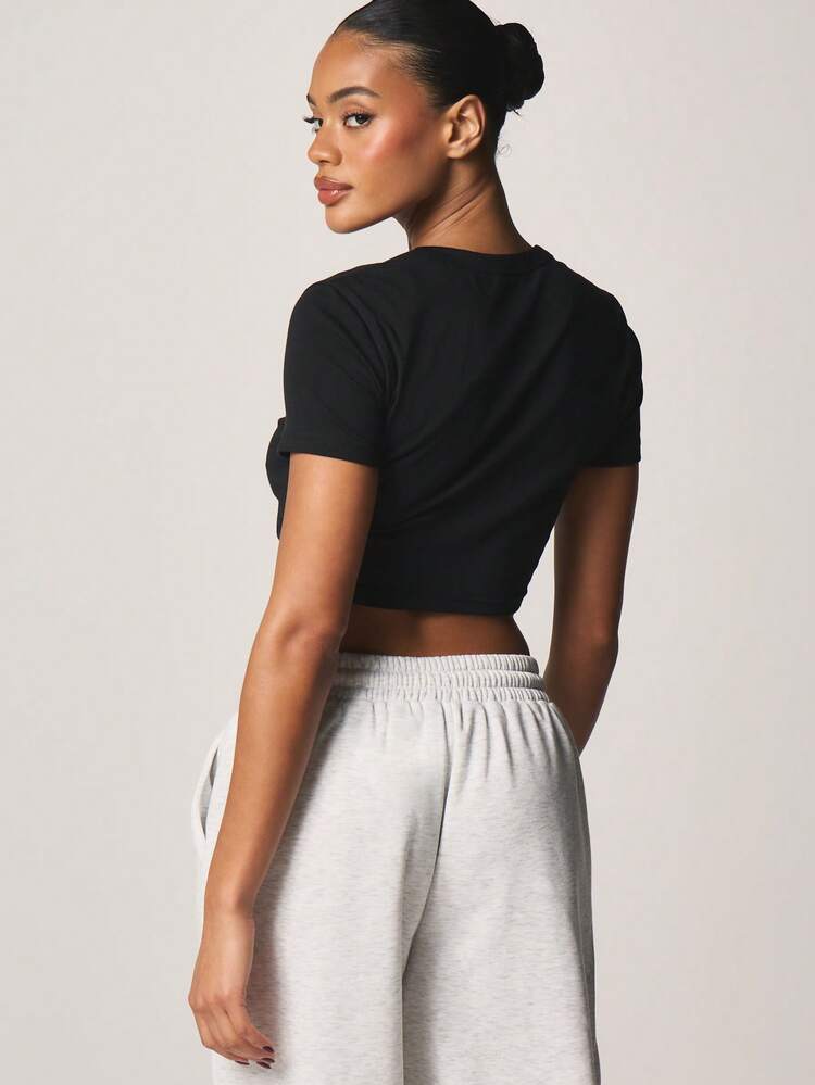 MISSGUIDED Kurzes Top mit Rundhalsausschnitt und kurzen Ärmeln