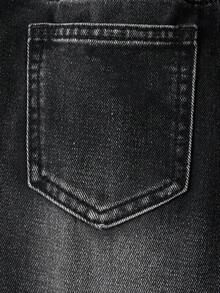 SHEIN ChillGRL Uniwersalne, codzienne, luźne, proste nogawki, sprane dżinsy dla dziewczynek i dziewcząt, wygodne i modne przez cały rok - Czarne - Zobacz 7