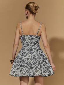 COSMINA Women's Elegant Ditsy Floral Sleeveless Mini Dress, Suitable For Commuting, Elegant Floral Pattern Dress, Valentine's Day Dress, Couple's Date Dress, Wedding Season Dress, Wedding Guest Dress, Cocktail Dress, Tea Party Dress, Party Dress - Black and White - View 3