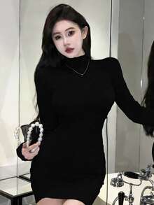 DAZY 女士纯色迷你连衣裙，返校季场合连衣裙 - 黑色 - 查看 3