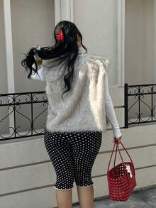 GalTyme Plus Size Women Solid Color Open Front Casual Faux Fur Vest Jacket, Winter - Apricot - View 2