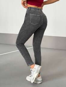 SHEIN PETITE 女式休闲街头风格牛仔裤 - 灰色 - 查看 2