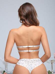 SHEIN Set de 2 sujetadores inalámbricos de unicolor y elegante encaje para mujeres - Blanco - Ver 2