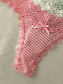 Eraneu 5pcs/Pack Sexy Lace Colorful Comfortable Women's Thong Panties Set Women Thong Underwear Lace Thongs For Women Lace Panties For Women Lace Thong Pack Lingerie Sexy Women - Multicolor - View 8