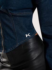 Normani Áo khoác denim thời trang đa năng tay dài cổ bẻ có khóa kéo cho nữ - Rửa tối - Xem 6