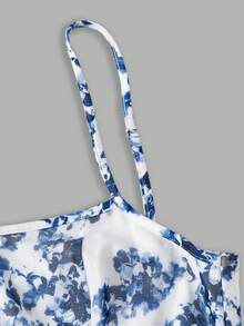 SHEIN MOD Đầm dài lãng mạn in hoa dành cho nữ - Xanh và trắng - Xem 7