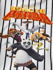 SHEIN Kung Fu Panda 2pcs/Set Young Boy Casual Sports Striped Panda Print Round Neck Short Sleeve Top And Shorts Set - Multicolor - View 3
