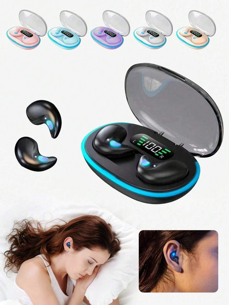 Teckwe 1 Wireless Sleep Earphone In Ear With Ultra Long Battery Life, Digital Display Supporting Music, Dual Sided Stereo, Fingerprint Control, Voice Suitable For Both Boys And Girls, Cool Breathing Light With Three Color Options 150mAh - Multicolor - View 1