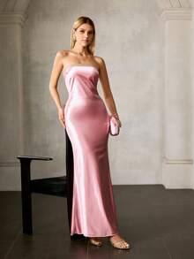 MOTF PREMIUM BEADED EMBROIDERED STRAPLESS MERMAID HEM COCKTAIL DRESS - Pink - View 7