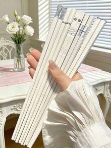 5支/10支装可重复使用浅粉色金属筷子，适合户外和居家使用，合金材质，防霉，高品质，防滑，耐热，家居日常礼品