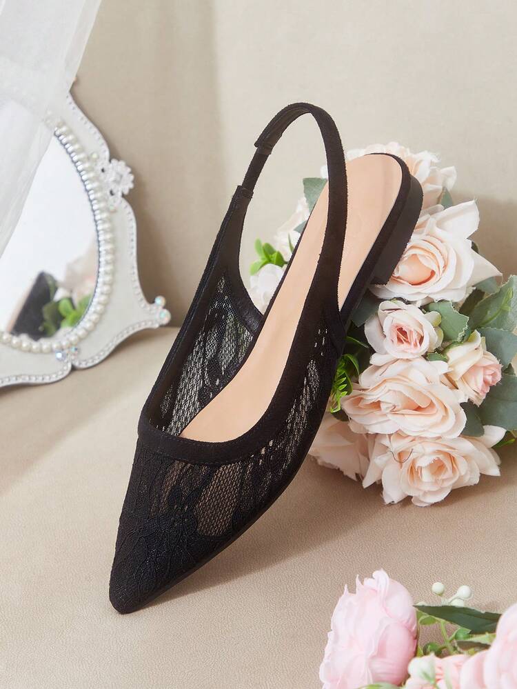 CUCCOO HITCHD Women's Elegant Commuting Solid Color Lace Pointed Toe Flats