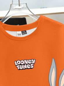 Looney Tunes X Manfinity Manfinity Joysei Men's Cartoon Print Round Neck Loose Casual Short Sleeve T-Shirt - Orange - View 3
